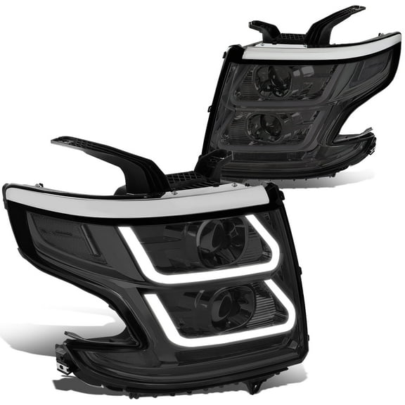 DNA Motoring For 15-20 Chevy Suburban Tahoe LED DRL Projector Headlight Lamps Pair Smoked  Clear