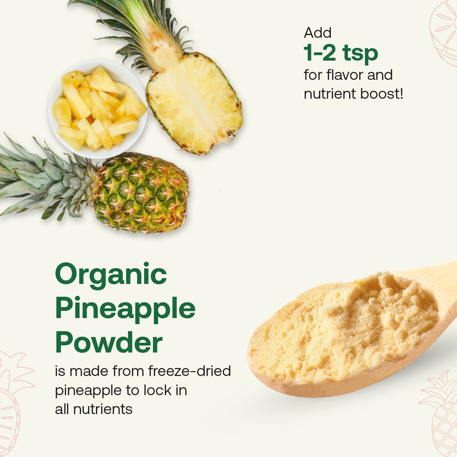 Quay Naturals Organic Pineapple Powder, 8oz, USDA Organic, Freeze-Dried Pineapple Fruit Powder, No Additives, Gluten-Free