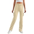 thumbnail image 2 of KDDYLITQ Women Pant High Waist Stretch Cargo Pants Flare Drawstring Yoga Pants Baggy Lounge Trousers with Button Pocket Beige XL, 2 of 5