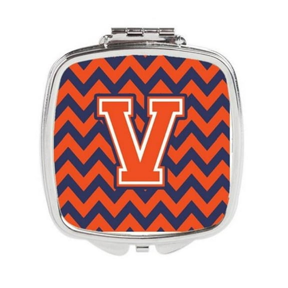 Carolines Treasures  Letter V Chevron Orange & Blue Compact Mirror