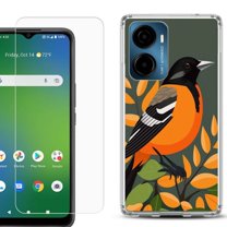 For Cricket Magic 2 5G Phone Case Cover, Shockproof Bumper Hybrid Case with Tempered Glass Screen Protector, by OneToughShield - Oriole