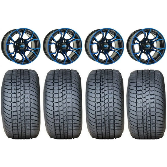 GTW Spyder 12" Golf Cart Wheels Blue 225x35 Lo Pro Tires E-Z-GO & Club Car