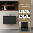 thumbnail image 3 of 24" Floating Bathroom Vanity with Sink, Modern Wall Mounted Vanity with U-Shaped Drawer and Soft-Close Slide, Pre-Assembled with Quartz Sand Basin, Black, 3 of 6