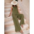 thumbnail image 5 of Women'S Summer 2 Piece Outfits Sleeveless Top Wide Leg Pants Lounge Beach Travel Sets Green S, 5 of 9