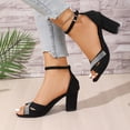 thumbnail image 3 of Xucatan Women's Rhinestone Block Heels, Open Toe Satin Ankle Strap Sandals, Round Toe Buckle Dress Shoes, Versatile Evening Party Footwear Gift, 3 of 9
