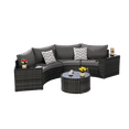 thumbnail image 3 of Outdoor 7-Piece Half-Moon Sectional Furniture Set, Set with Empered Glass Round Coffee Table, Patio Curved Sofa Set, Sofa for Poolside Backyard, Dark Gray, 3 of 7