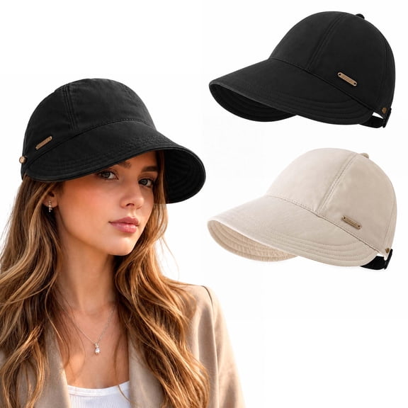 Women's Wide Brim Sun Visor Hat, Adjustable Open Top UV Protection Cap for Ponytail, Lightweight Outdoor Hat for Golf Beach Hiking