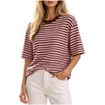 thumbnail image 3 of Noric Women Stripe Print T-Shirt Crew Neck Loose Fit Casual Soft Summer Fashion Basic Pullover Tops, 3 of 9