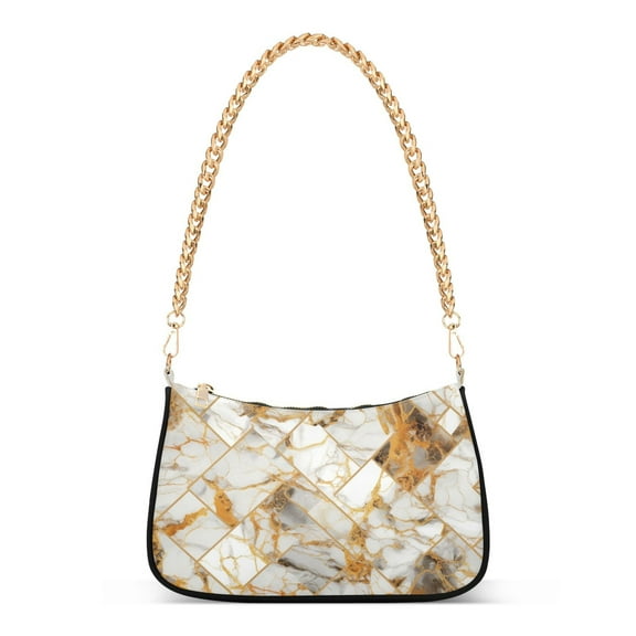 Womens Chain Shoulder Bag Marble Golden Classic Tote Handbags Fashion Clutch Hobo Purse with Zipper for Travel Casual