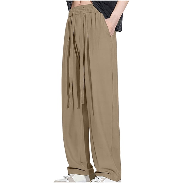 Pantalones largos de verano para hombre, informales y cómodos, con bolsillo y cordón, cintura elástica
