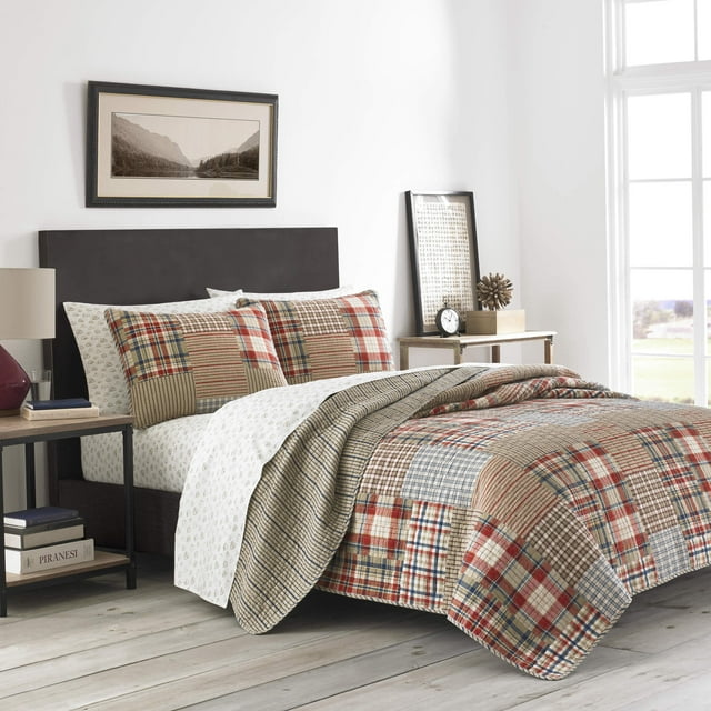 Eddie Bauer Home | Hawthorne Collection | 100% Cotton, Reversible & Lightweight Quilt and Sham(s), Pre-Washed For Extra Comfort, King, Brown