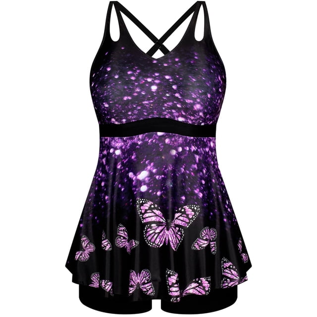 Traje de baño Tankini Hanna Nikole para mujer con pantalones cortos, color morado M
