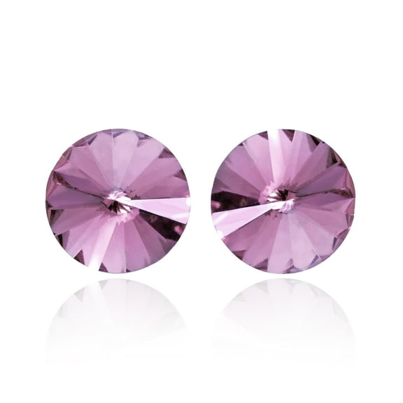 Prism Pink and Purple Round Fashion Crystal .925 Sterling Silver Stud Earrings
