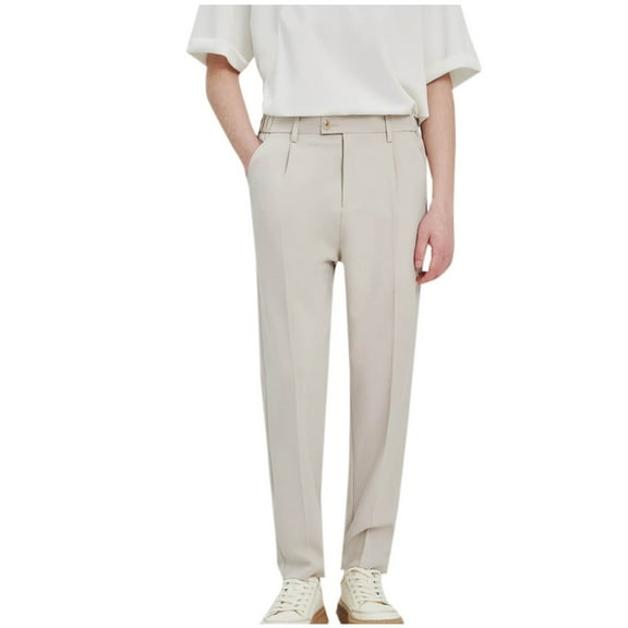 HOOMEUMY Mens Straight Pants 2025 Trendy Wrinkle-resistant Trousers Business Pants Casual Design Versatile Basic Woven Style Fashion Beige S