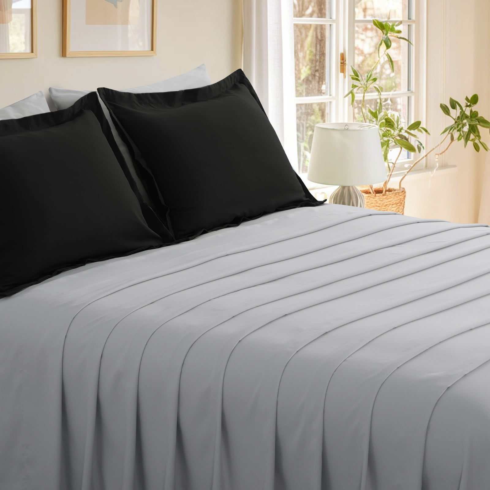 RUIKASI 7 Pieces Black/Light Grey King Bed Comforter Set with Sheets - Bed in a Bag with Comforter and All Season Sheets, Pillowcases
