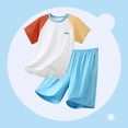 thumbnail image 2 of zbxnLI Boys Summer 2 Piece Outfits Summer Block Color Short Sleeve T Shirt and Shorts Sleepwear Clorhing 5-16 Y, 2 of 6