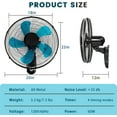thumbnail image 3 of Wall Mount Fan 20 Inch with Remote, 3-speed Oscillating Quiet Fan with 5 metal Blades, Adjustable Tilt and Timing, High Velocity Fans for Bedroom, Gym, Office, Warehouse, Garage, Blue, 3 of 9