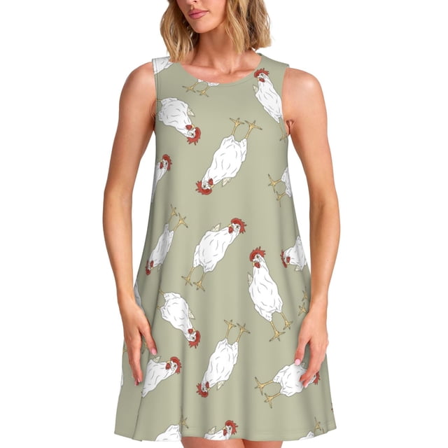 Balery Funny Chicken Vestidos de verano para mujer con estampado: vestido holgado sin mangas, vestido playero informal y cómodo para días calurosos.