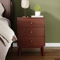 thumbnail image 3 of 26” Tall Mid-Century Modern 3 Drawer Cherry Nightstand, Wood Bedside Table with Gold Knobs for Bedroom or Living Room, 3 of 8