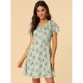 thumbnail image 3 of INSPIRE CHIC Women's Ruffle Neck Chiffon Floral Short Sleeve High Waisted Dress, 3 of 6