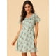 thumbnail image 3 of Vestido Elegante Con Botones Manga Corta Transparente Estampado Floral De Gasa Cuello Con Volantes Para Mujer Verde M, 3 of 6