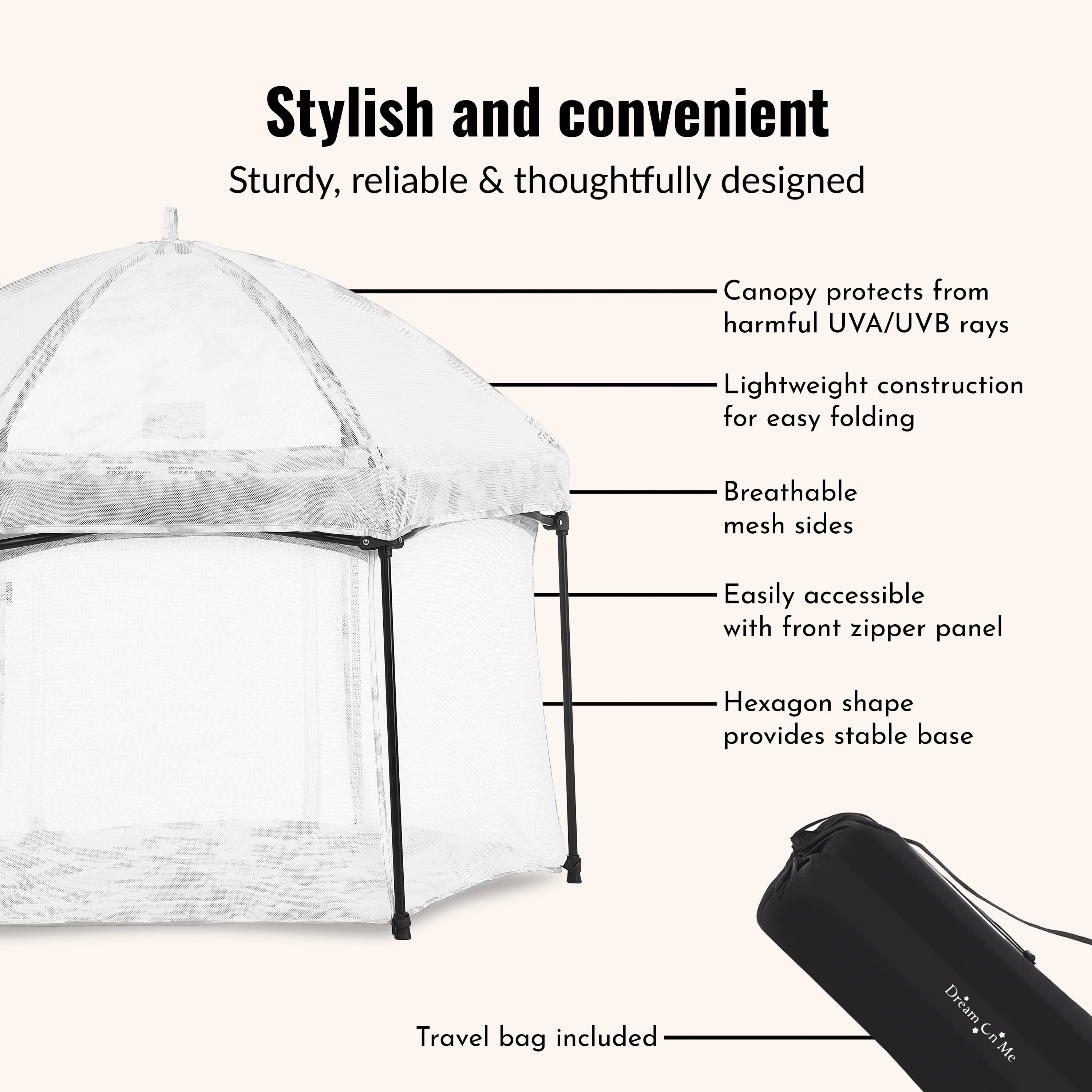 Dream On Me Onyx Baby Play Yard Set with Canopy, Storm Grey