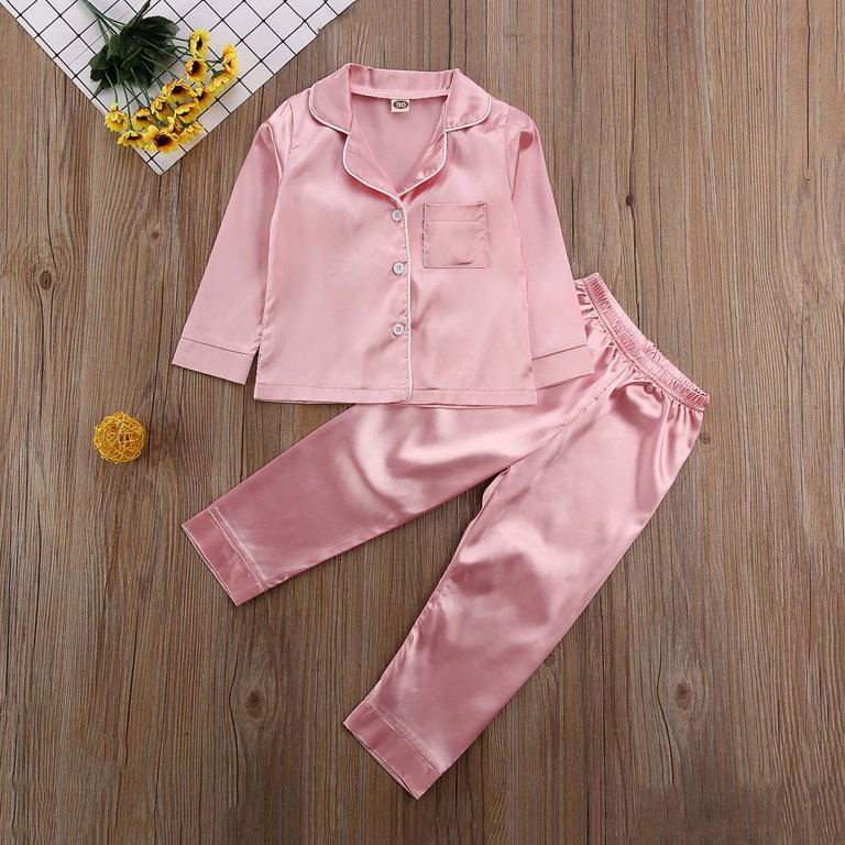 Qiylii 2Pcs Kids Unisex Pajama Set, Solid-Color Long-Sleeves Top + Pants 
