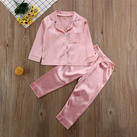 Kids Pyjamas Silk Satin Tops Pant Autumn Long Sleeve Sleepwear ...