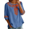 thumbnail image 3 of Vinsonshop Women's Cotton Linen Blouse Embroidered Shirt Bohemian Tops Gauze Boho Tunic Tops Boho Gauze Tops Crew Neck Embroidered Linen Tops Womens Blouses Casual Blue XL, 3 of 9