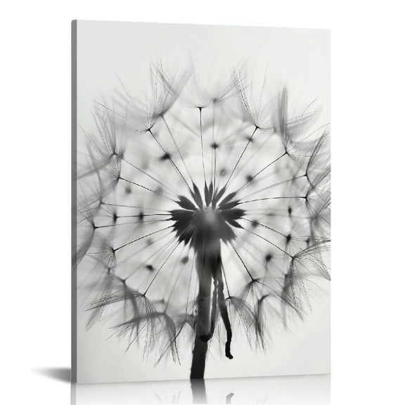 ONETECH Black and White Canvas Wall Art Dandelion Framed Artwork Flower Prints for Kitchen Bedroom Living Room 12x16 in