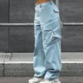 thumbnail image 5 of Women's Low Waist Cargo Pants Casual Solid Color Harajuku Vintage Y2K Low Rise Baggy Jogger Relaxed Cinch Pants Trousers, 5 of 7