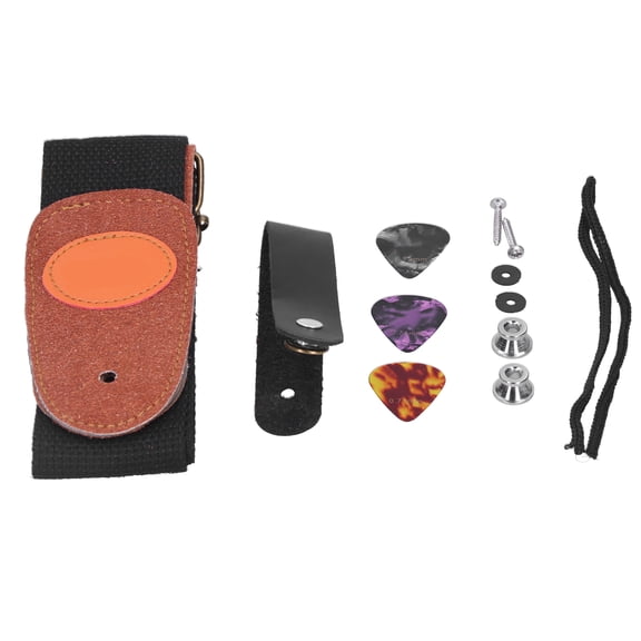 BIMZUC Premium Adjustable Cotton Guitar Strap with Neck Belt, Celluloid Picks, and Complete Installation Parts for Electric & Acoustic Guitars, Solid Black Color, 6.3 inches / 16 cm