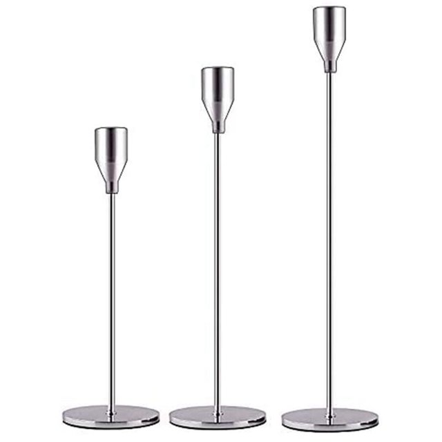 Juego de 3 candelabros plateados para velas cónicas, candelabro decorativo para Boda, Comedor, Fiesta.
