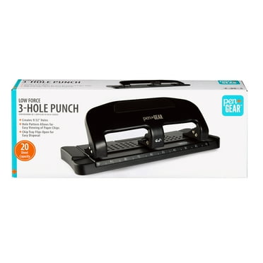 Pen + Gear 3 Hole Punch, 20-Sheet Capacity, for Classroom, Office, White+Black
