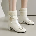 thumbnail image 4 of Winter Mid Calf Lolita Dress Boots for Women 2025 Fashion Bowknot Leather Block High Heel Furry Snow Short Booties, 4 of 7