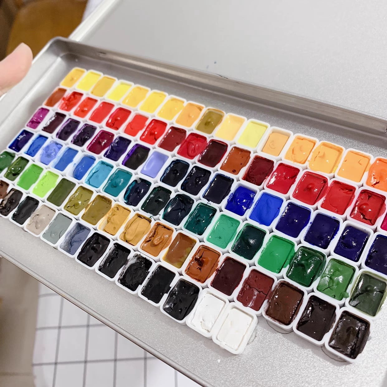 Sennellier French artist watercolor handmade 99 color set, metal case, 0.5ml, suitable for artists, students, and hobbyists