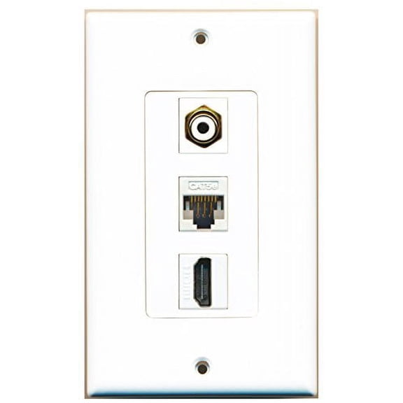 RiteAV - 1 Port HDMI and 1 Port RCA White and 1 Port Cat5e Ethernet White Decorative Wall Plate