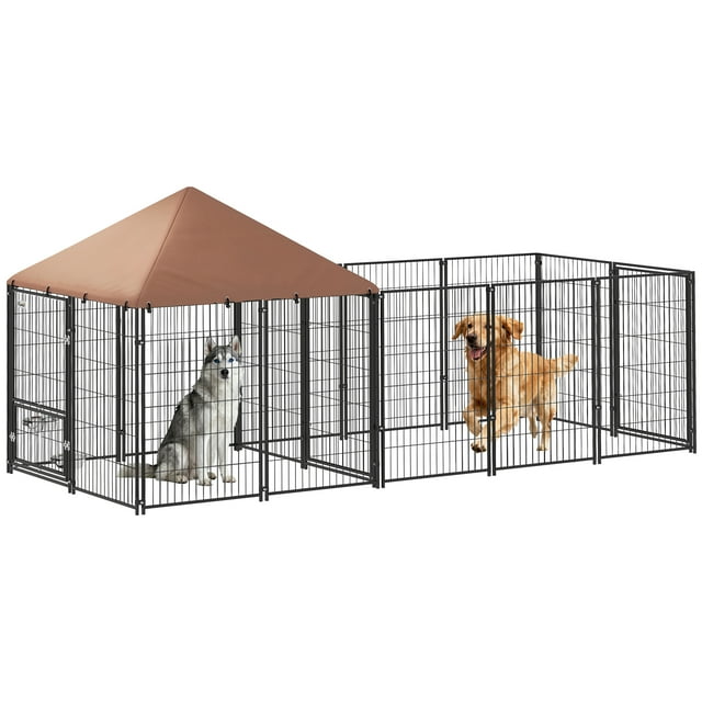 PawHut Enclos Extérieur pour Chien avec Bols Rotatifs et à Hauteur Réglable
