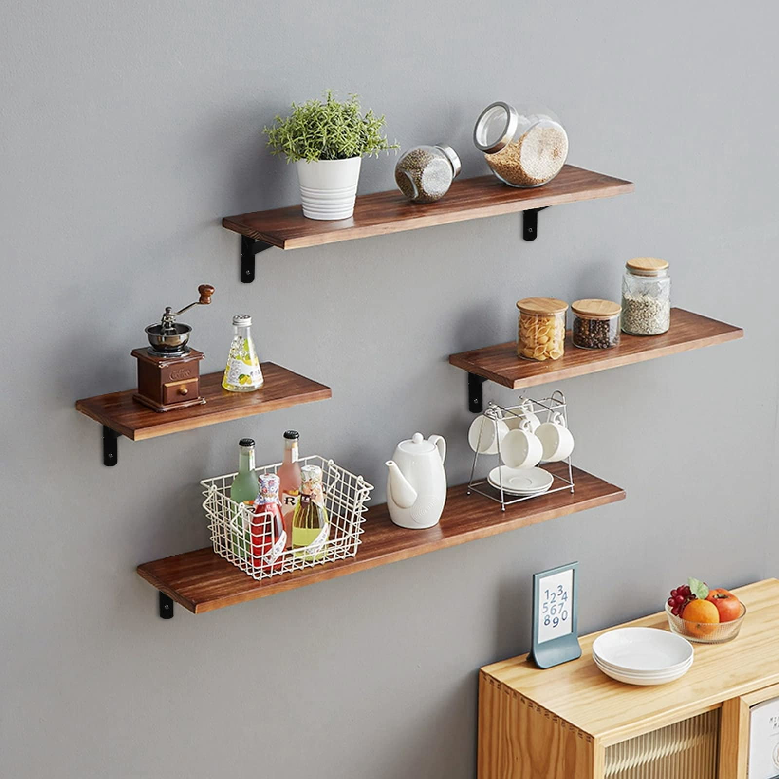 Heavy Duty Shelf Brackets 12 X 8 Inches  6 Pack Black Metal Shelves Supports Load Capacity: 600 Lb Wall Mounted Angle L Floating Bracket Rough Texture Powder Coating