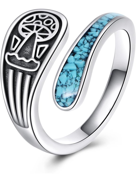 Mushroom Spoon Rings for Women 925 Sterling Silver Turquoise Spoon Rings Vintage Thumb Rings Jewelry Gifts for Women Men