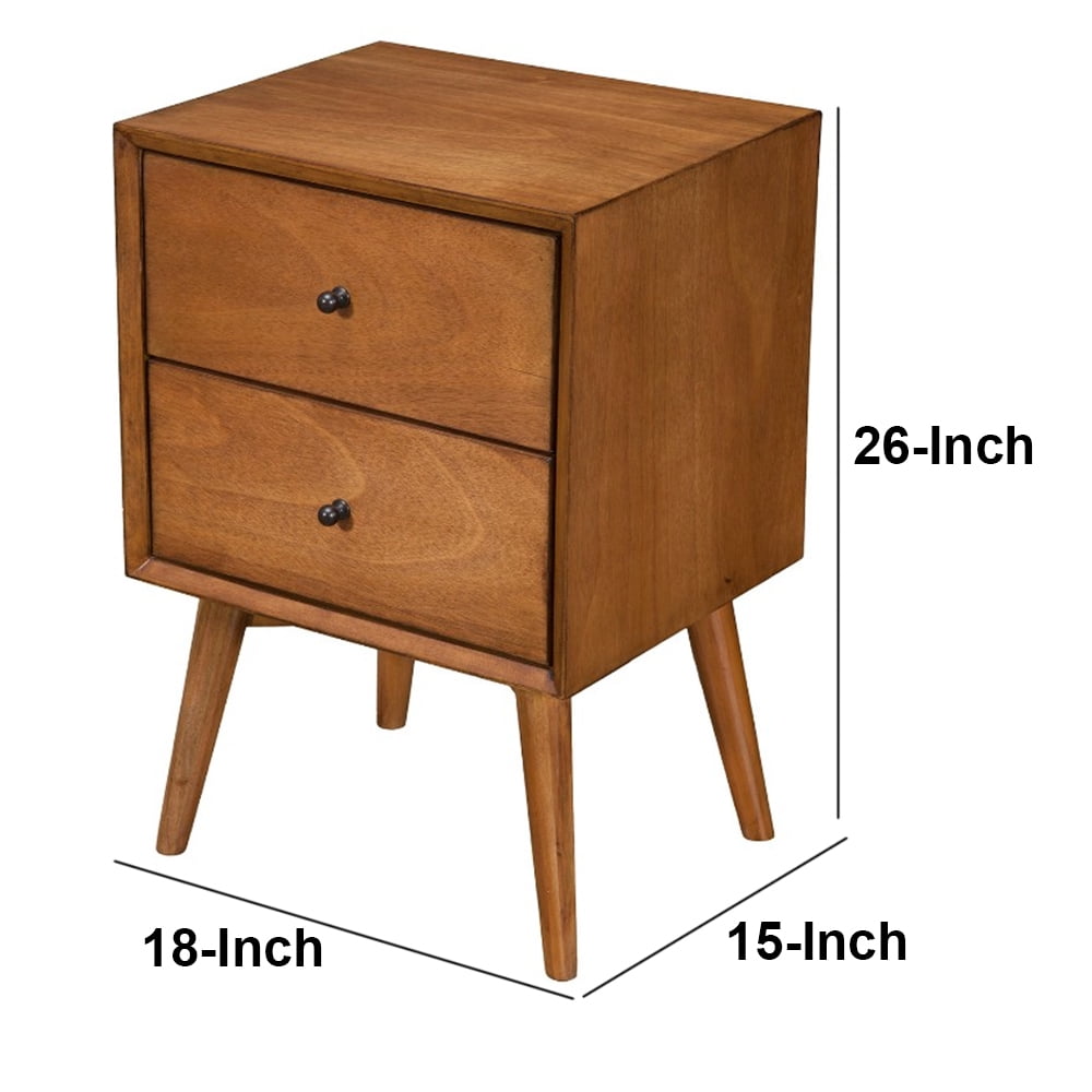 Alpine Furniture Flynn Mid Century 2 Drawer Wood Nightstand in Chestnut