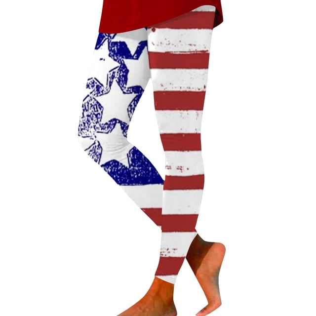 MKLEKYY Leggings deportivos para mujer, leggings de yoga de cintura alta con estampado del Día de la Independencia para mujer, pantalones de entrenamiento para yoga y fitness