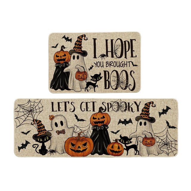 Halloween Kitchen Carpet Set Halloween Pumpkin Alphabet Kitchen Carpet Washable Cushion Comfortable Kitchen Carpet Set