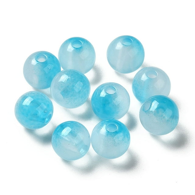 Transparent Acrylic Beads Two-Tone Round Deep Sky Blue 7.5x7mm Hole: 1.8mm about: 1900~2000pcs/500g