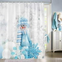 Cute Blue Snowman Shower Curtain for Bathroom, Merry Christmas Snowflake Christmas Bulbs Shower Curtain Sets, Santa Claus Winter Waterproof Fabric bath Curtain with Hooks, 72X72in