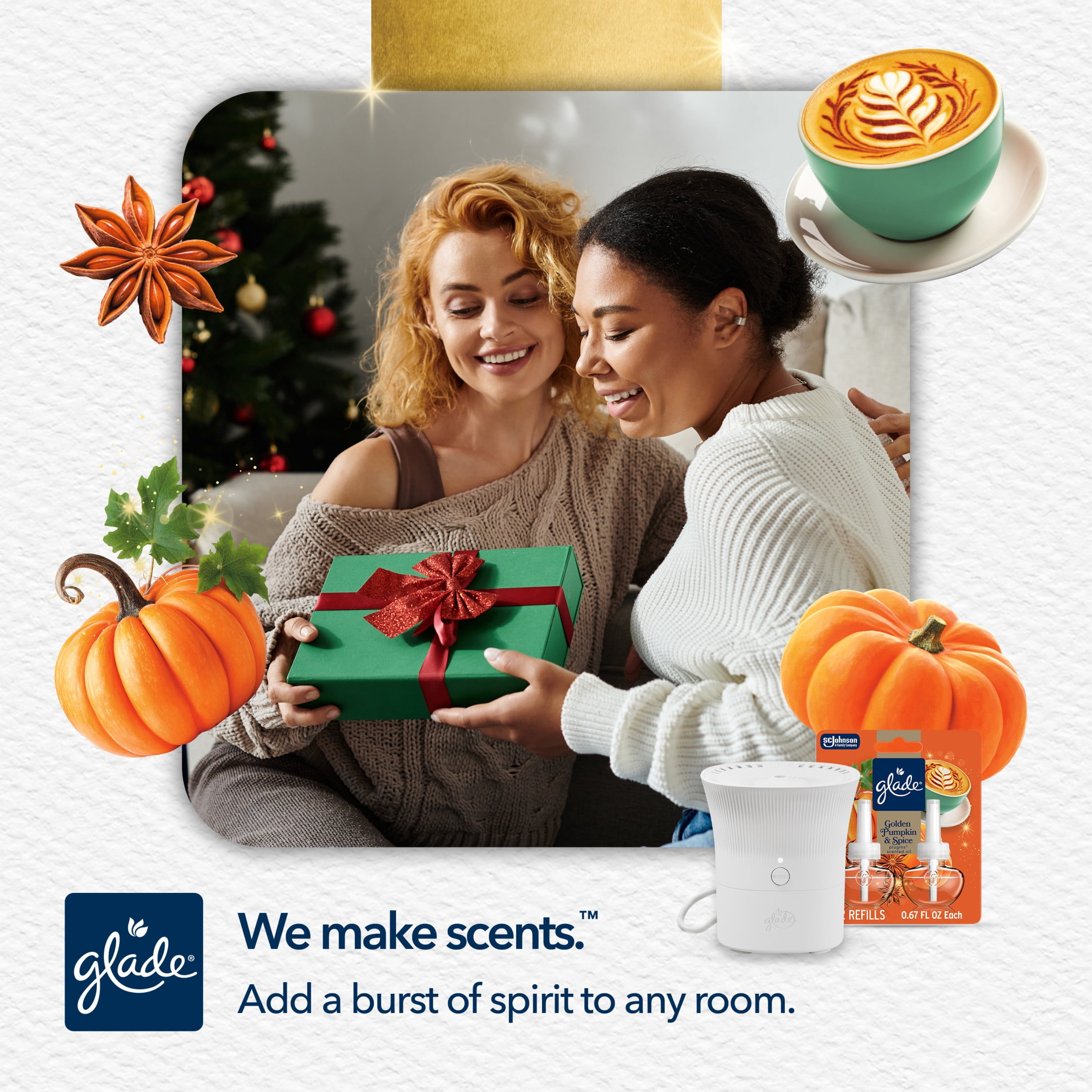 Glade® Scent Flow PlugIns® Air Freshener Starter Kit, Golden Pumpkin & Spice, 1 Device + 1 Refill, 0.67 fl oz