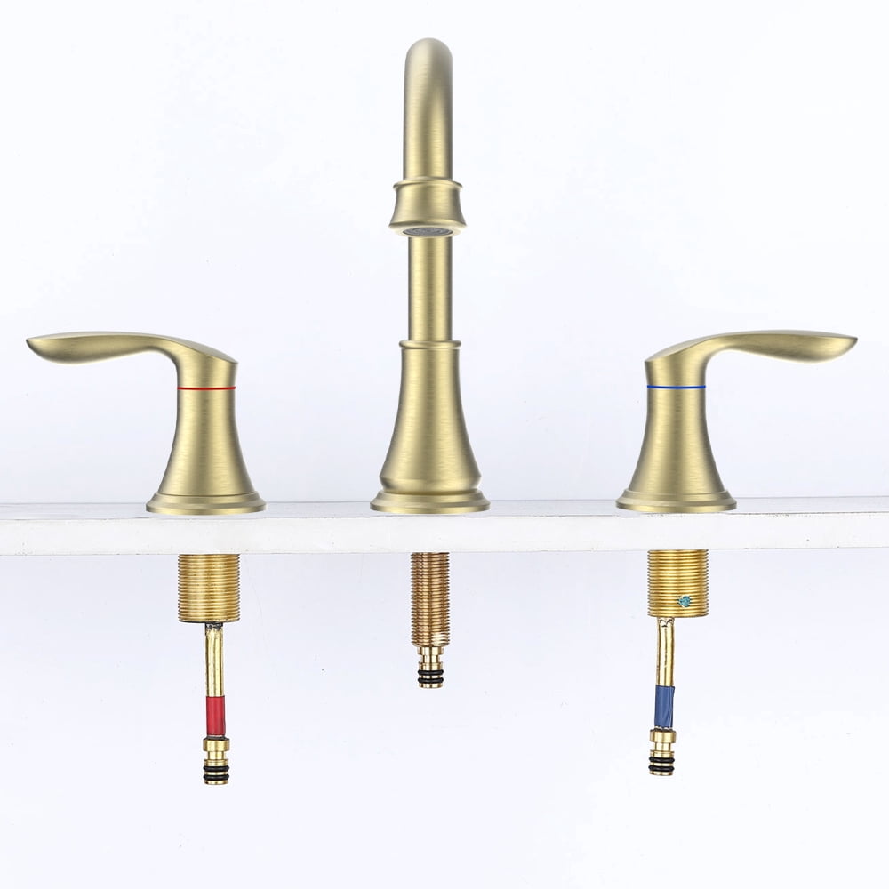 Hefilesy 2-Handle 8 inch Widespread Bathroom Sink Brushed Gold Lavatory 3 Hole 360° Swivel Vanity Sink Basin Faucets 3008B-NA