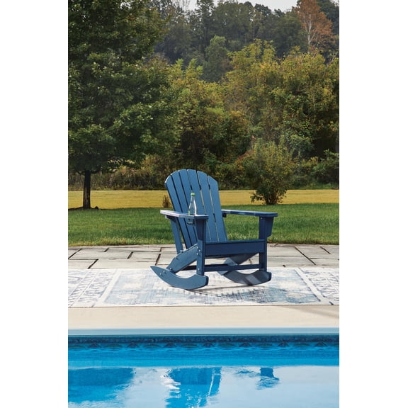 Signature Design by Ashley Sundown Treasure Outdoor Adirondack Rocking Chair, MEGA-TUFF® HDPE, Blue