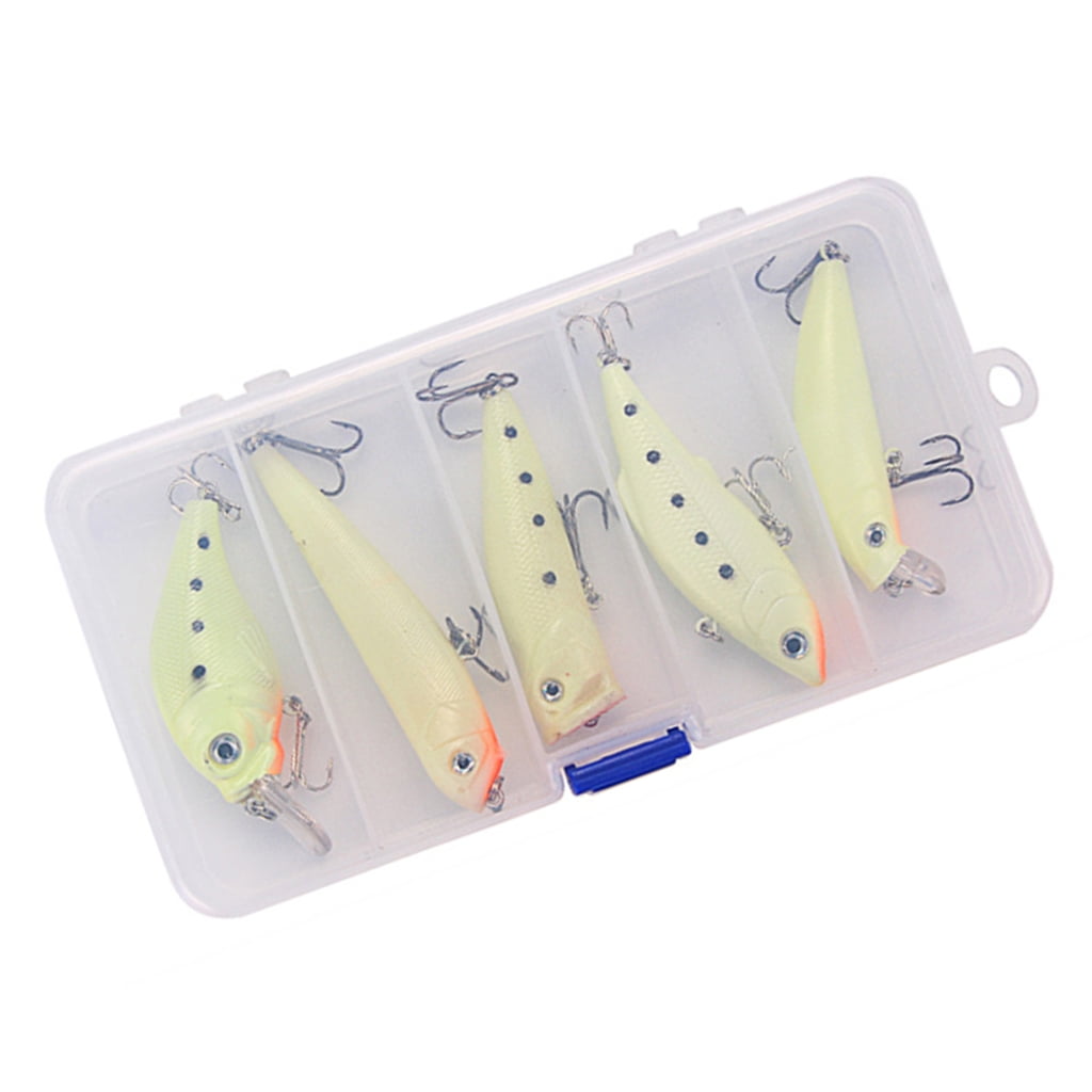 5Pcs Glows in Dark Crankbait Minnow Fishing Lures Floating Swimbait Hard Baits for Freshwater Saltwater Fishing