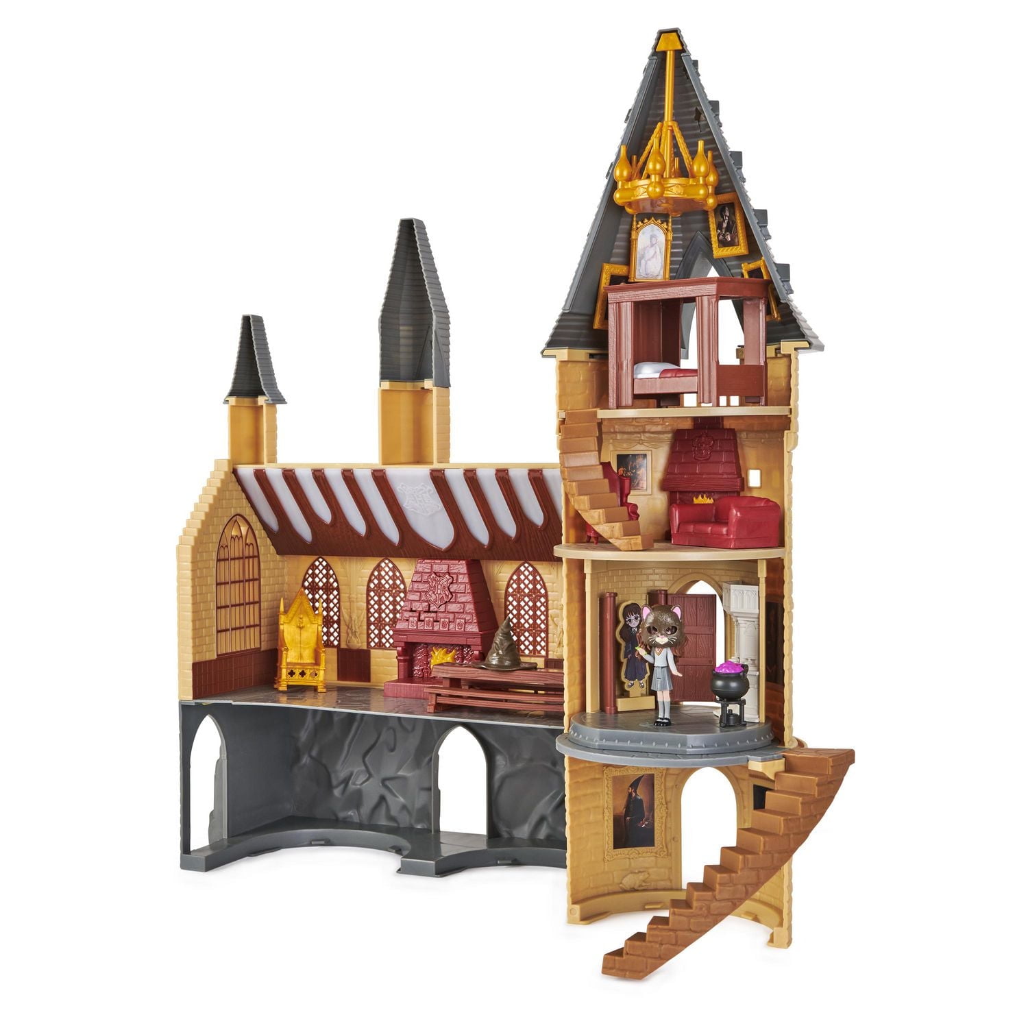 Wizarding World, Magical Minis, Château de Hogwarts avec 12 accessoires, effets lumineux et sonores et poupée Hermione exclusive, jouets pour les enfants à partir de 5 ans